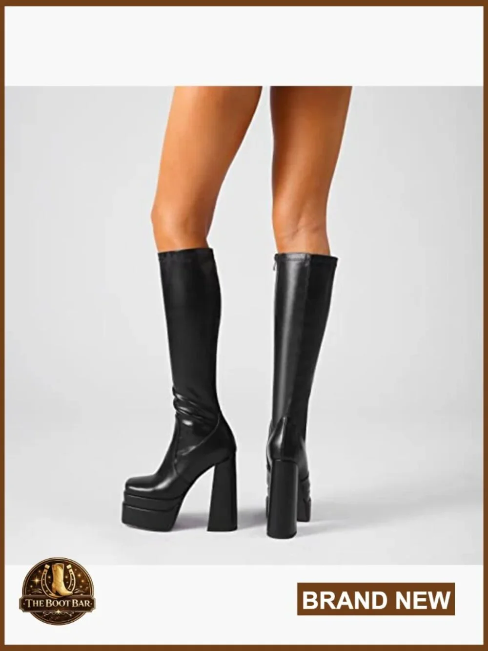 Platform Knee High Boots with Chunky Heel and Side Zipper for Parties